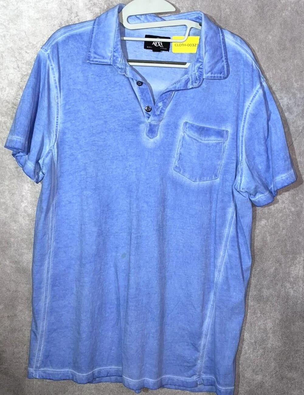 Rock & Republic Polo Shirt Mens L Blue Cotton Jersey Relaxed Fit Pocket Casual